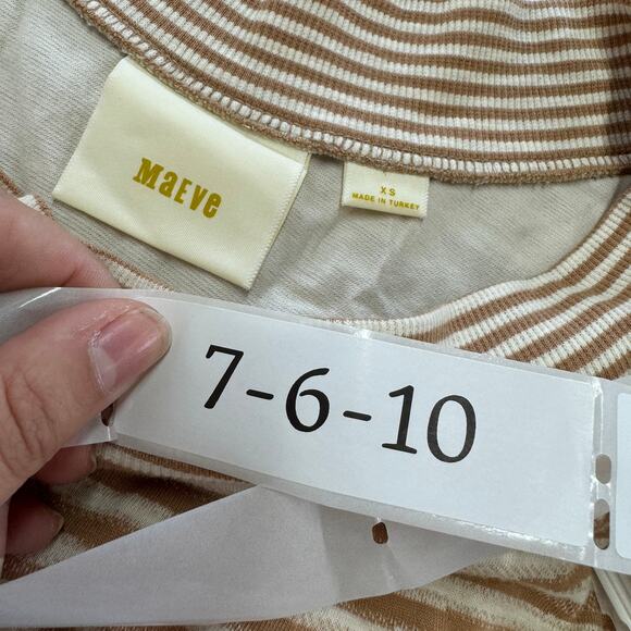 Maeve Dress Womens X Small Tan White Haven Stripe Shift Cotton Anthropologie - Picture 5 of 9